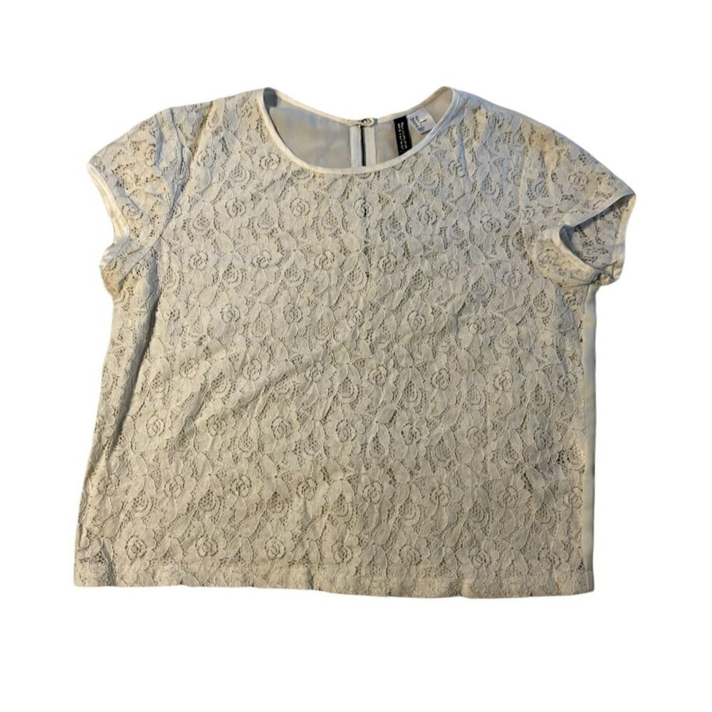 Divided by H&M Off White Floral Lace Sheer Top